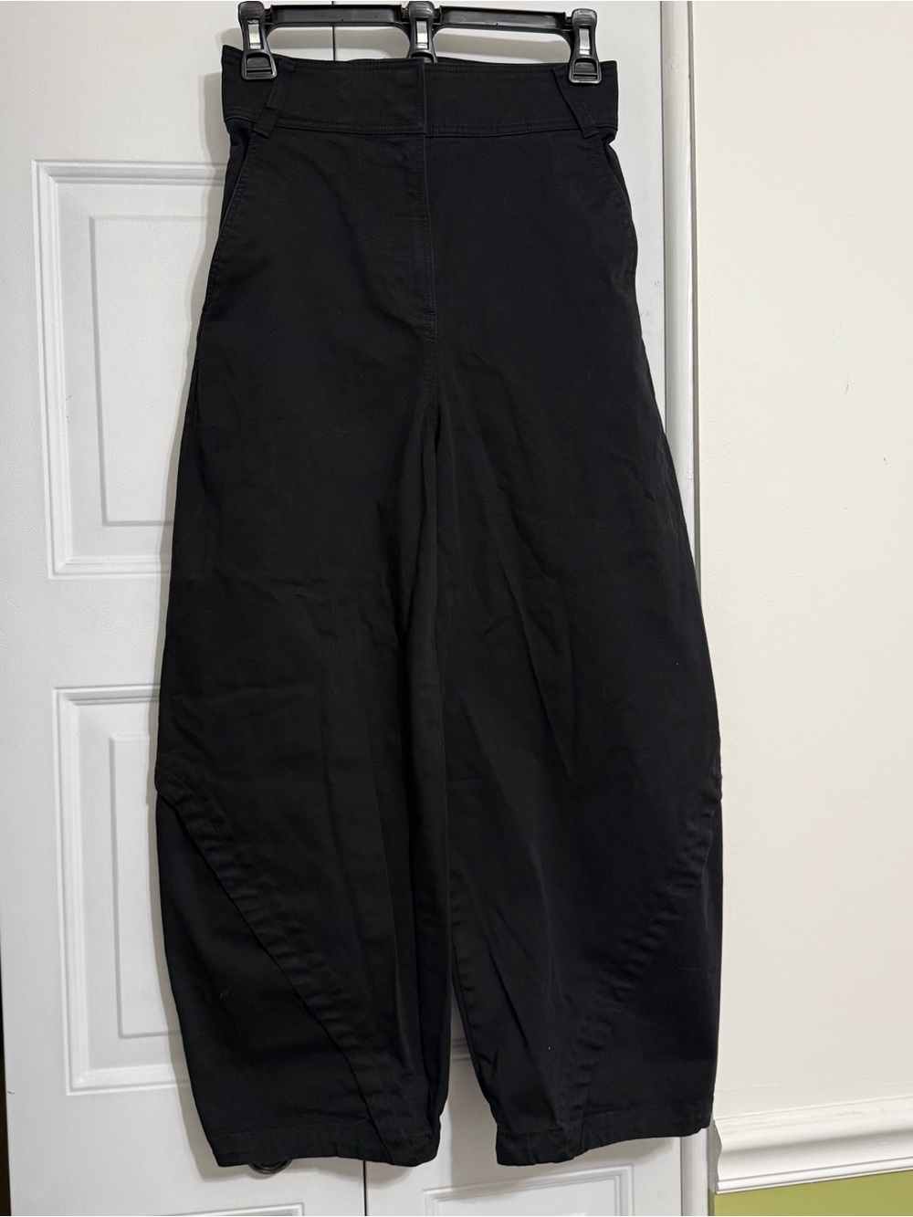 COS Deconstructed Curved Barrel-Leg Pants Black Cotton Stretch Size 2